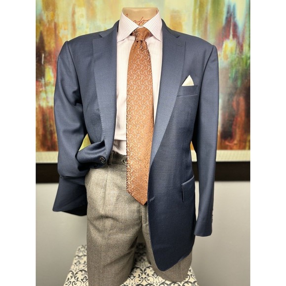44R Mens Custom Tailored Scabal Super 140’s Blue Blazer - Suit Jacket Sport Coat - Picture 8 of 13
